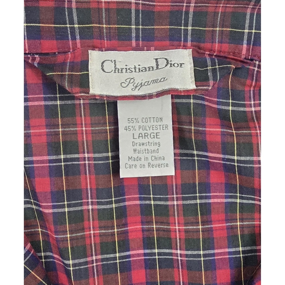 Christian Dior Pajama‎ Red Blue Plaid Button L/S  Sleep Shirt Men's Size L VTG - Picture 4 of 4